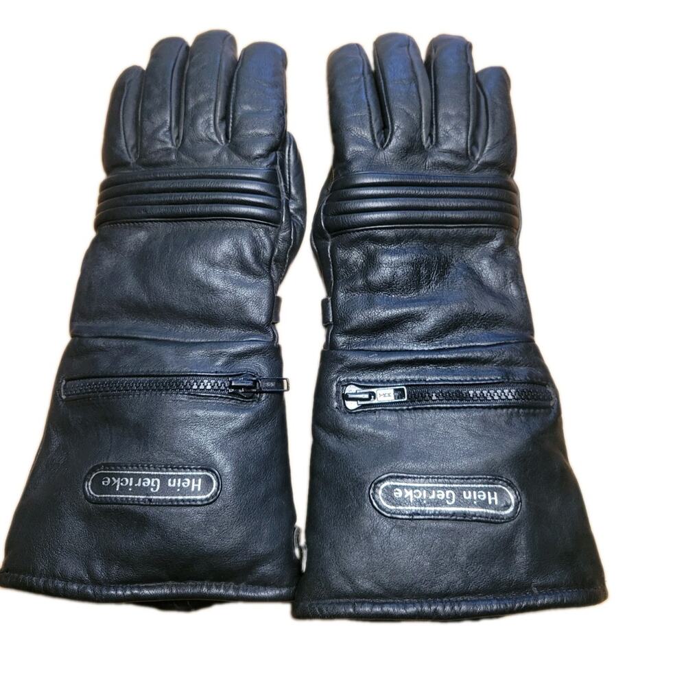Hein Gericke Cold Weather Leather Gauntlet Motorcycle Gloves Black Size S